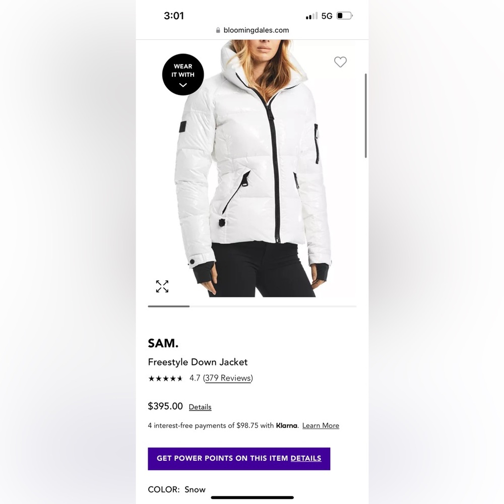SAM. freestyle down jacket in snow size medium